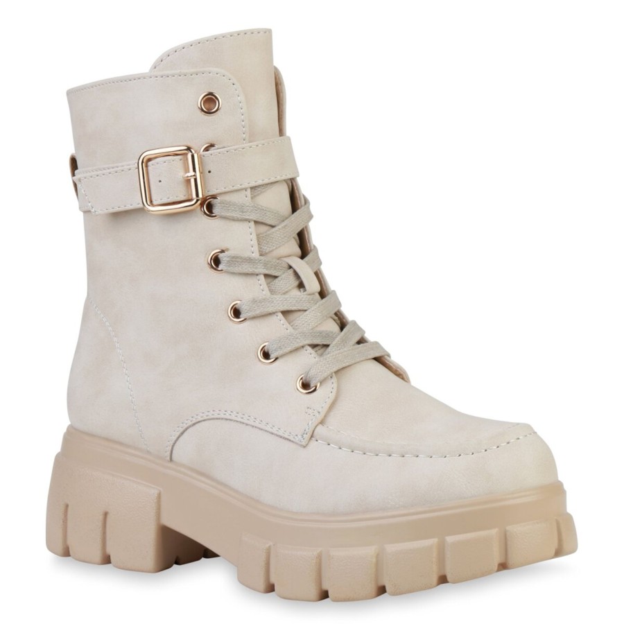 Damenschuhe Stiefelparadies | Damen Plateau Boots In Beige