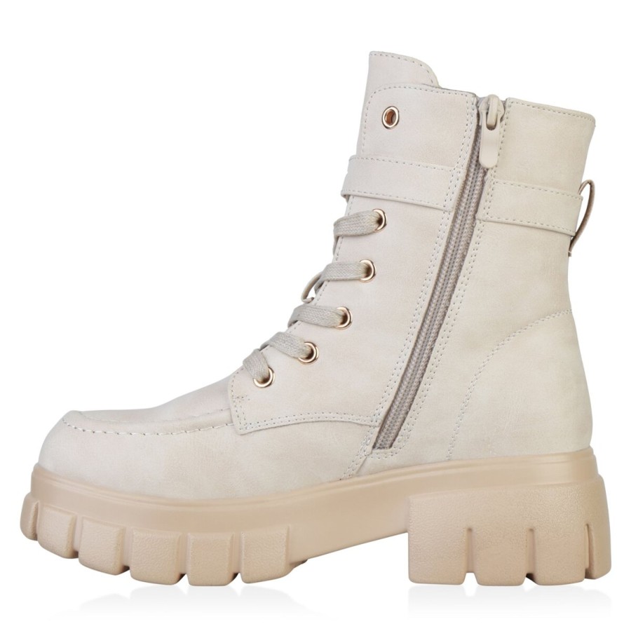 Damenschuhe Stiefelparadies | Damen Plateau Boots In Beige