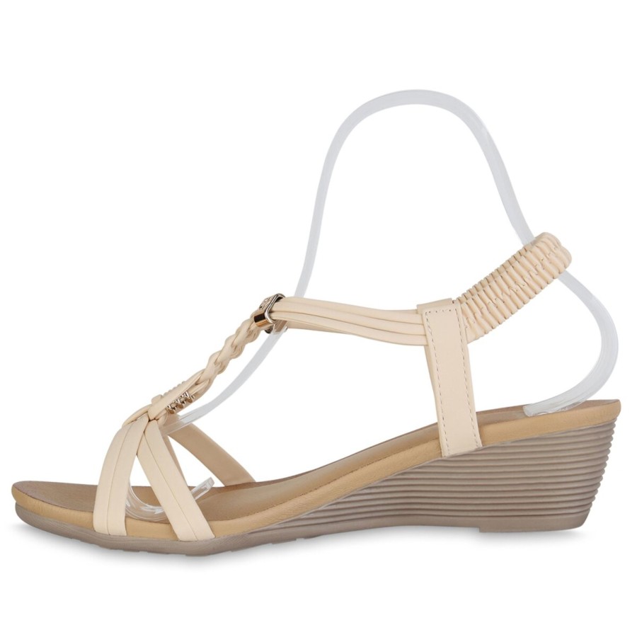 Damenschuhe Stiefelparadies | Damen Keilsandaletten In Creme