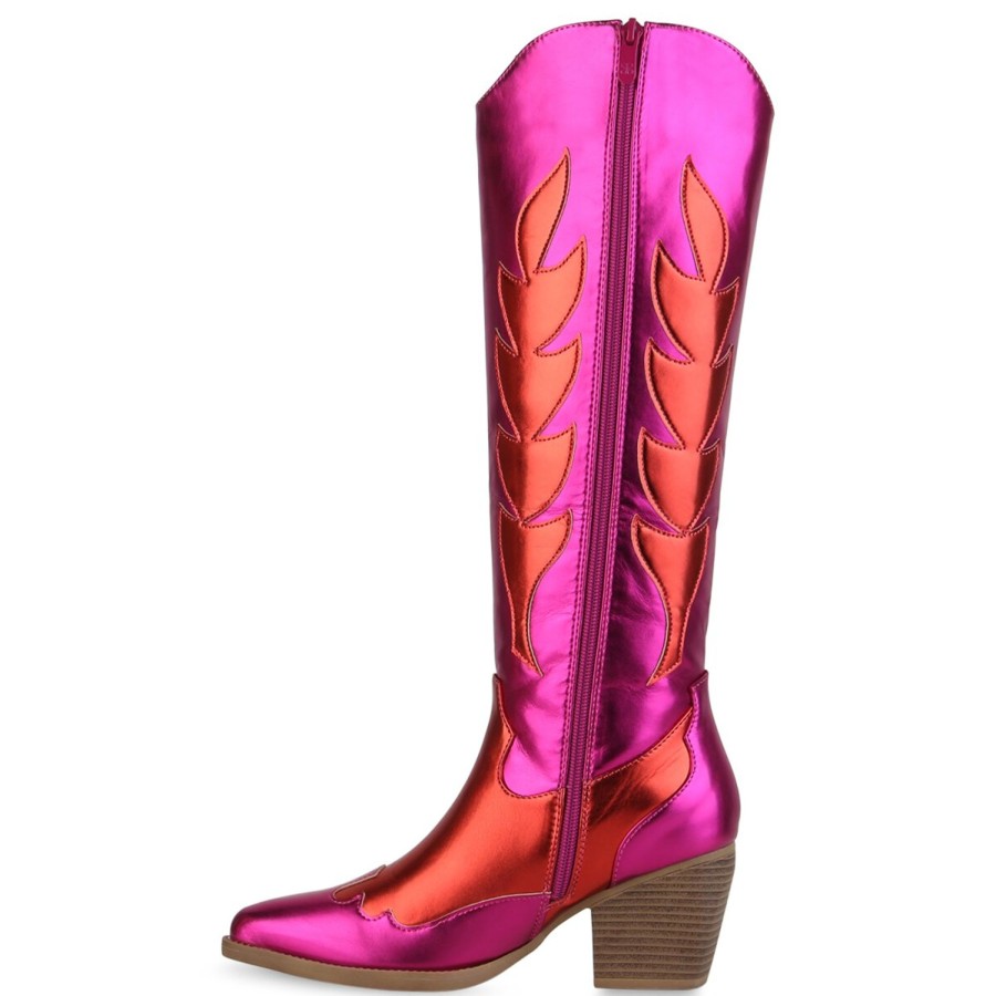 Damenschuhe Stiefelparadies | Damen Cowboystiefel In Fuchsia Rot Metallic