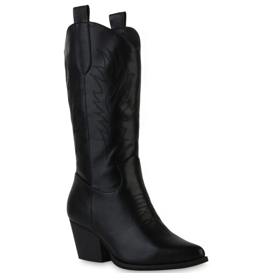 Damenschuhe Stiefelparadies | Damen Cowboystiefel In Schwarz