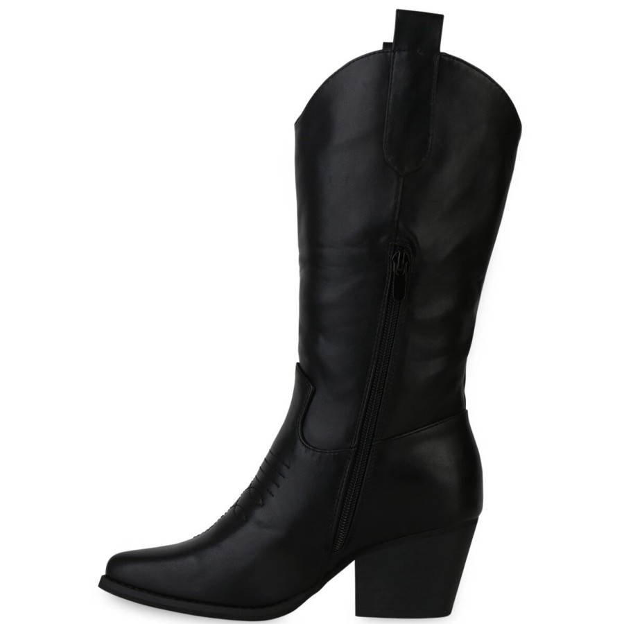 Damenschuhe Stiefelparadies | Damen Cowboystiefel In Schwarz