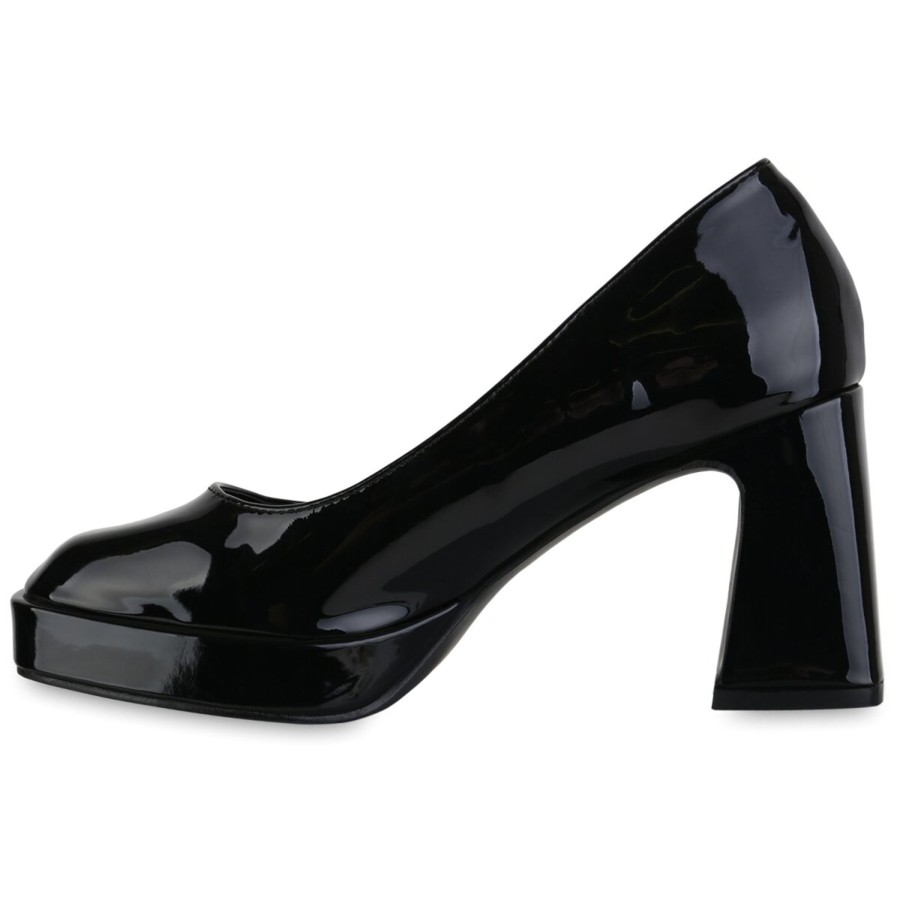 Damenschuhe Stiefelparadies | Damen Plateau Pumps In Schwarz Lack