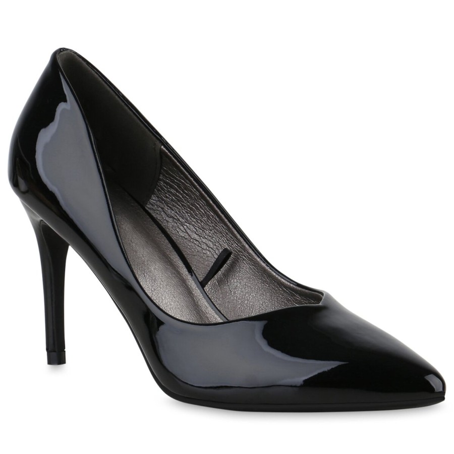 Damenschuhe Stiefelparadies | Damen Spitze Pumps In Schwarz Lack