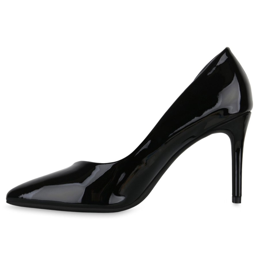 Damenschuhe Stiefelparadies | Damen Spitze Pumps In Schwarz Lack