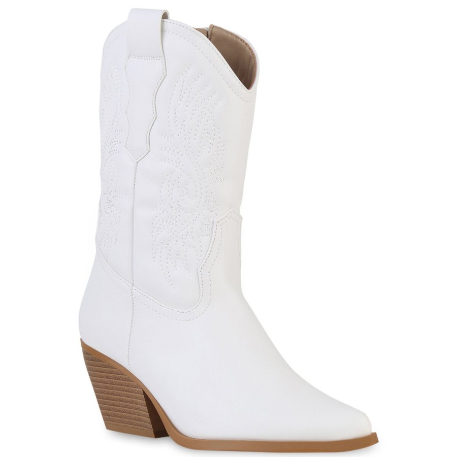 Damenschuhe Stiefelparadies | Damen Cowboy Boots In Weiss