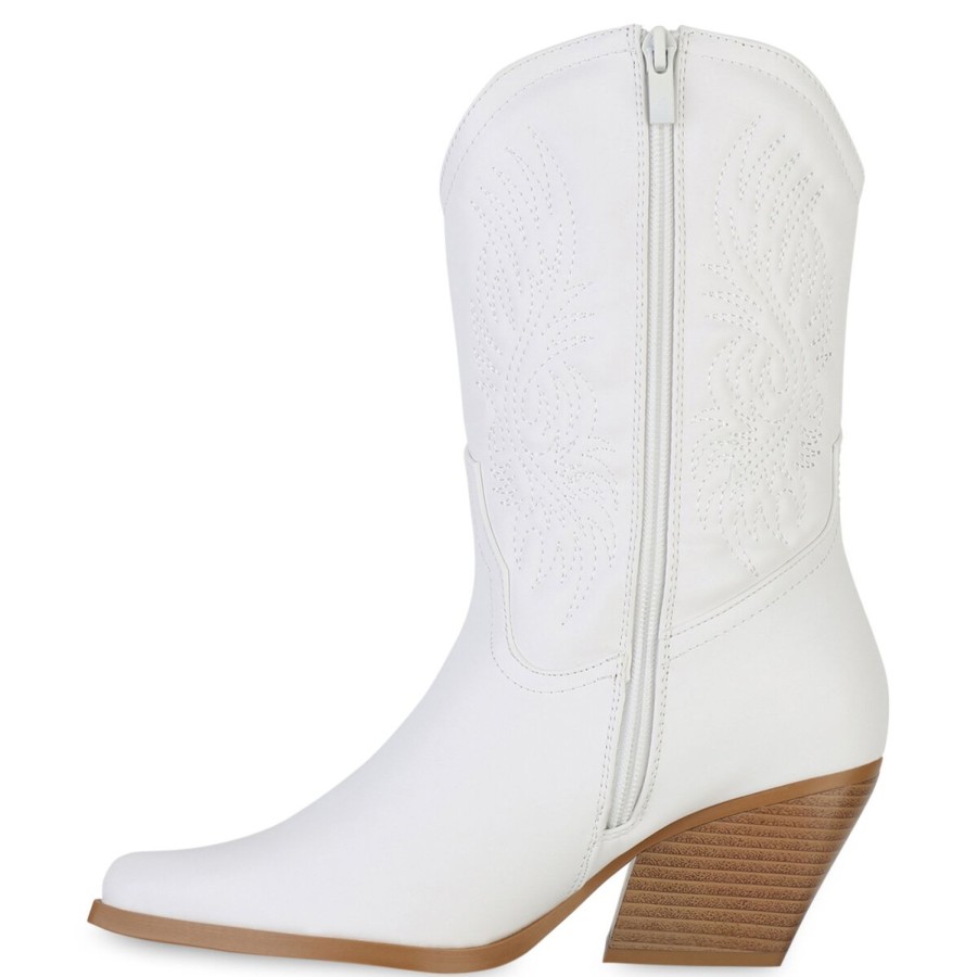 Damenschuhe Stiefelparadies | Damen Cowboy Boots In Weiss