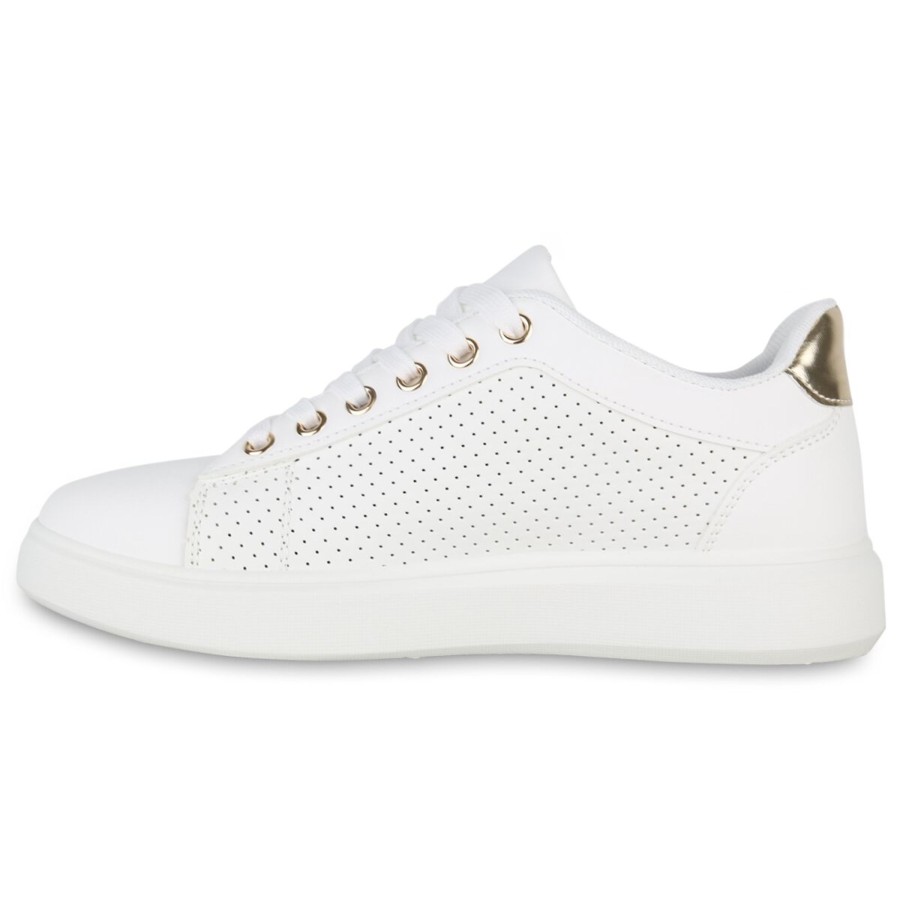 Damenschuhe Stiefelparadies | Damen Sneaker Low In Weiss Gold Metallic