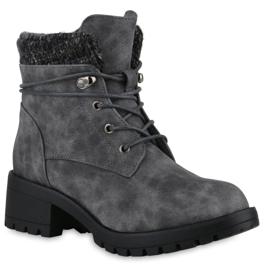 Damenschuhe Stiefelparadies | Damen Worker Boots In Grau