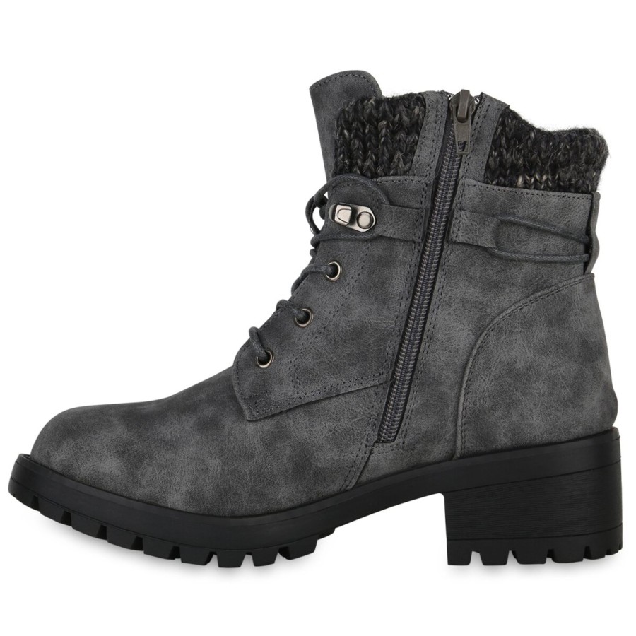 Damenschuhe Stiefelparadies | Damen Worker Boots In Grau