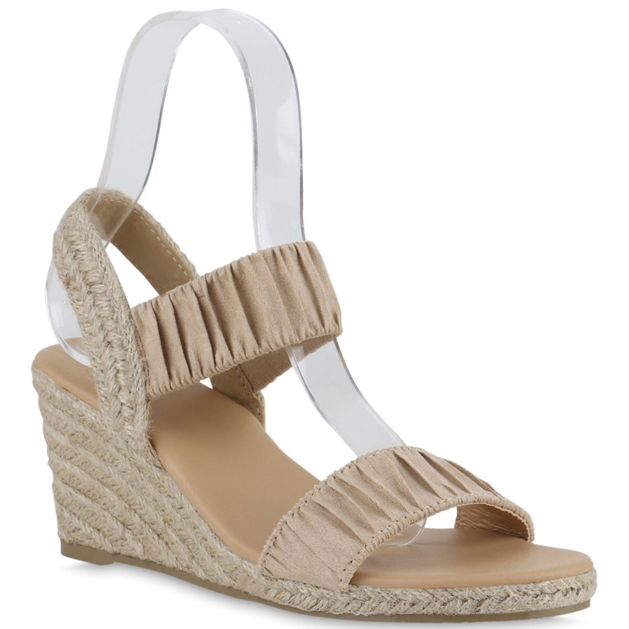 Damenschuhe Stiefelparadies | Damen Keilsandaletten In Beige