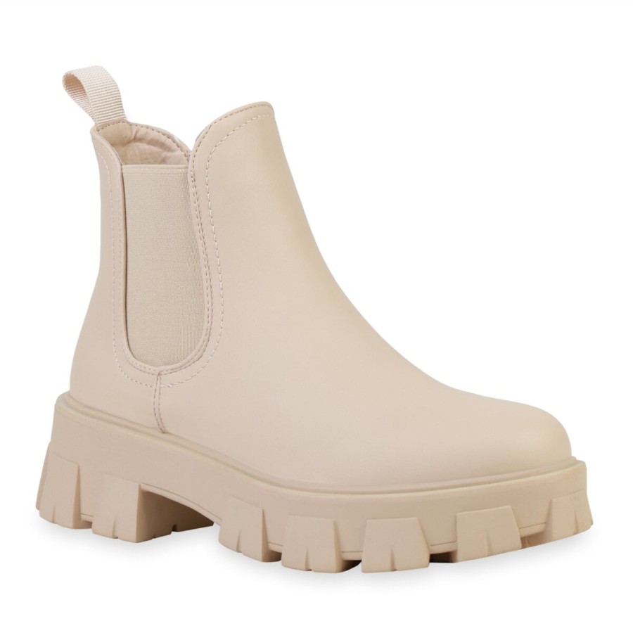 Damenschuhe Stiefelparadies | Damen Plateau Boots In Beige