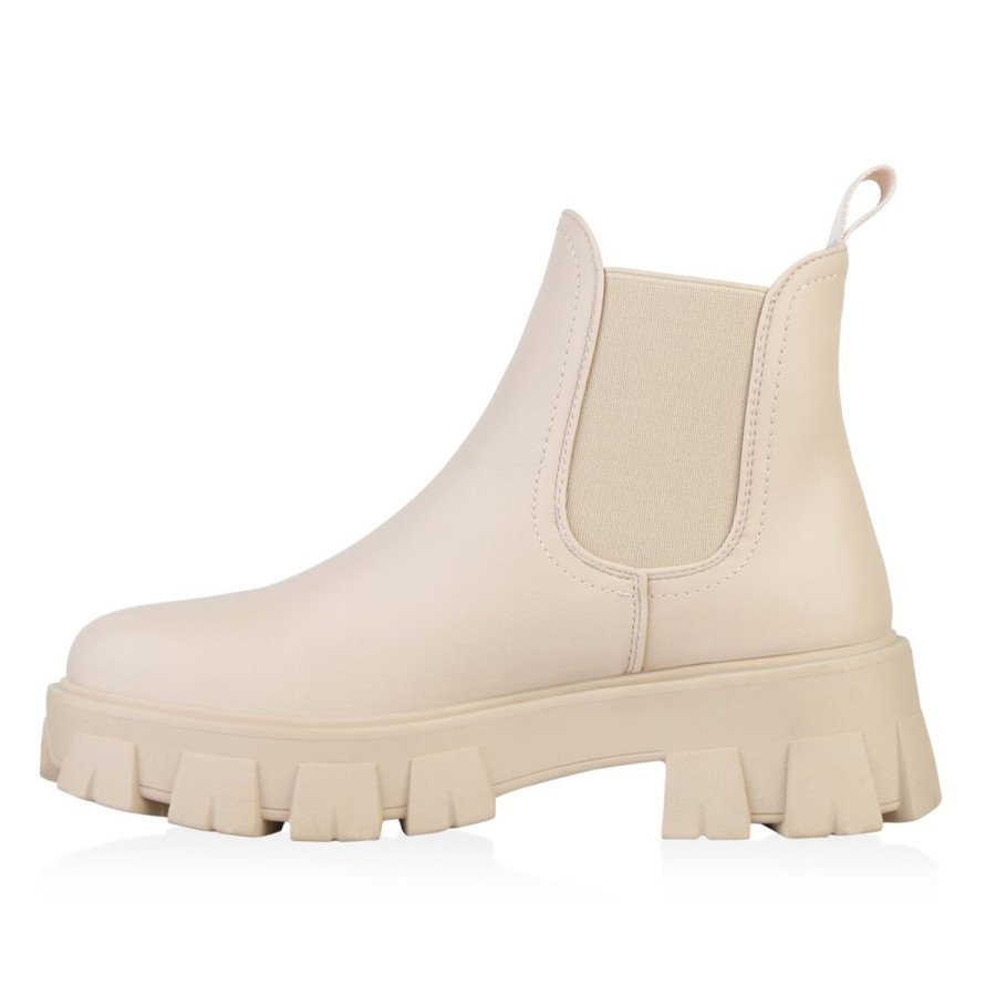 Damenschuhe Stiefelparadies | Damen Plateau Boots In Beige