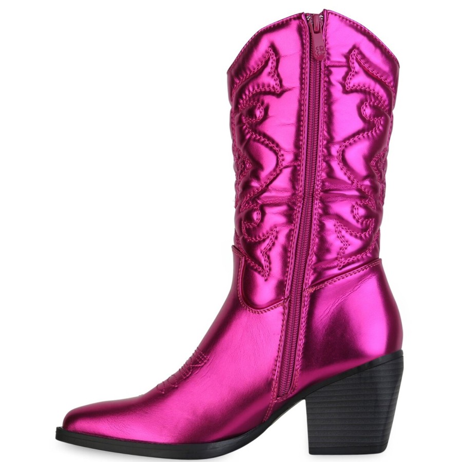 Damenschuhe Stiefelparadies | Damen Cowboystiefel In Fuchsia Metallic