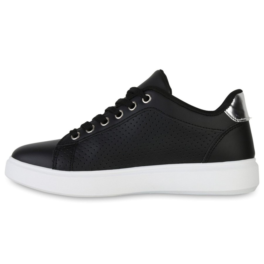 Damenschuhe Stiefelparadies | Damen Sneaker Low In Schwarz Silber Metallic