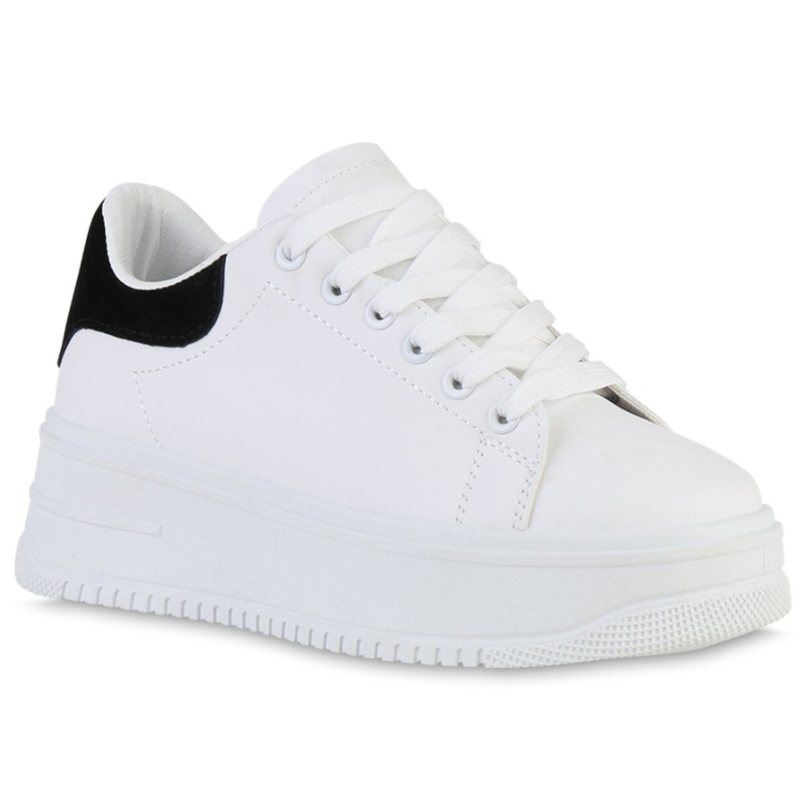 Damenschuhe Stiefelparadies | Damen Plateau Sneaker In Weiss Schwarz