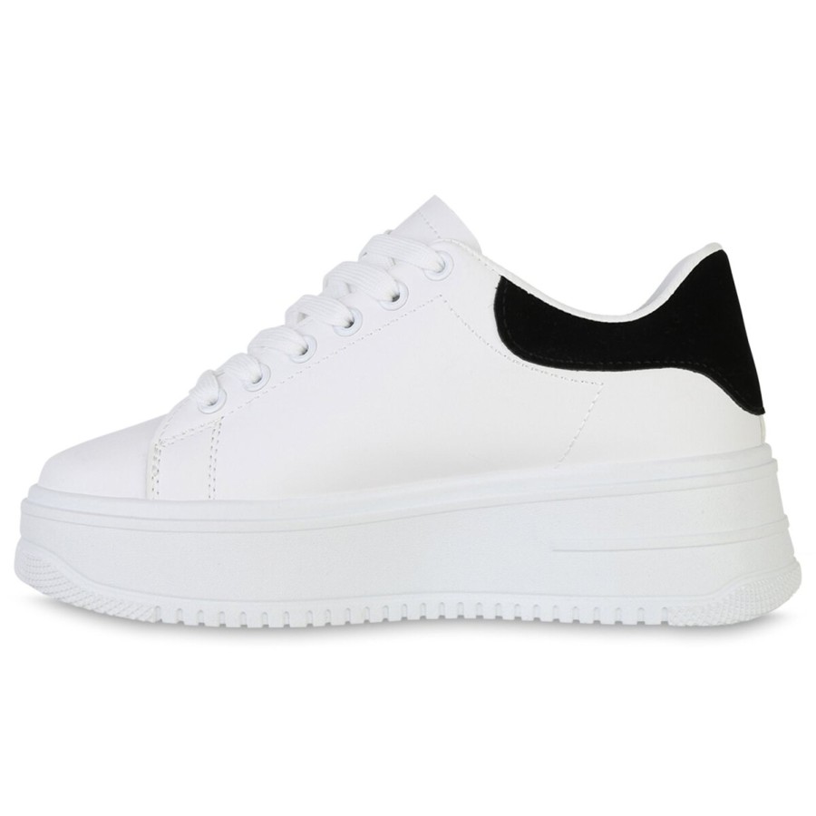 Damenschuhe Stiefelparadies | Damen Plateau Sneaker In Weiss Schwarz