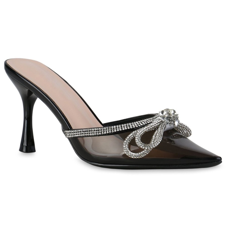 Damenschuhe Stiefelparadies | Damen Pantoletten In Schwarz Lack