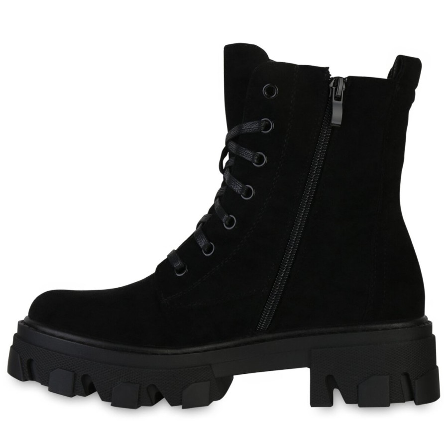 Damenschuhe Stiefelparadies | Damen Plateau Boots In Schwarz Velours