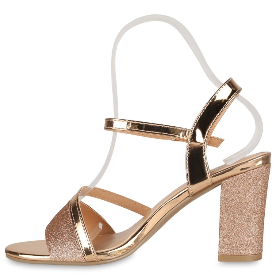 Damenschuhe Stiefelparadies | Damen Klassische Sandaletten In Rose Gold