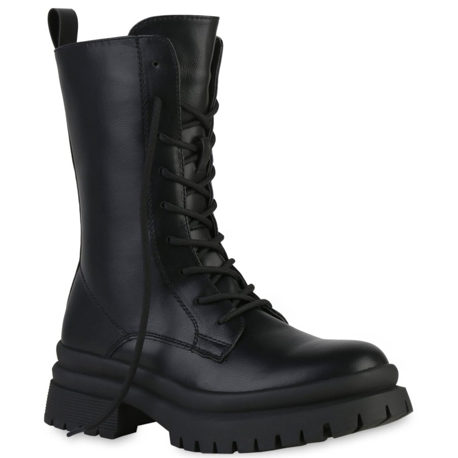 Damenschuhe Stiefelparadies | Damen Plateaustiefel In Schwarz