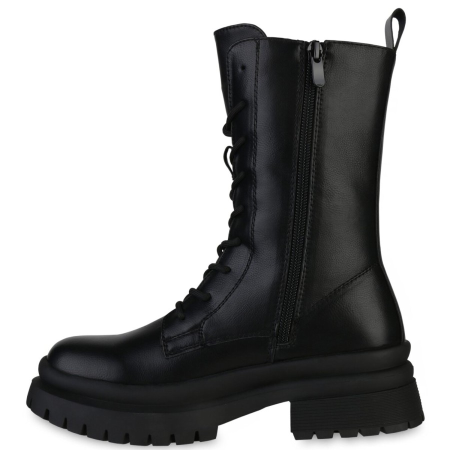 Damenschuhe Stiefelparadies | Damen Plateaustiefel In Schwarz