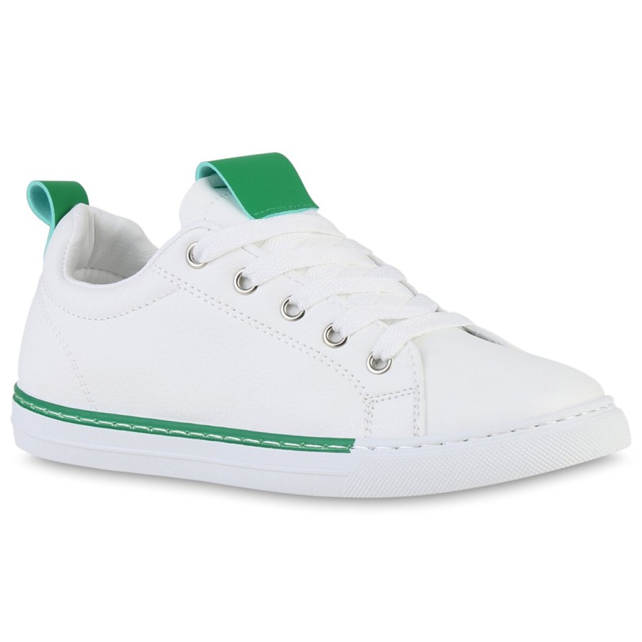 Damenschuhe Stiefelparadies | Damen Sneaker Low In Weiss Grun