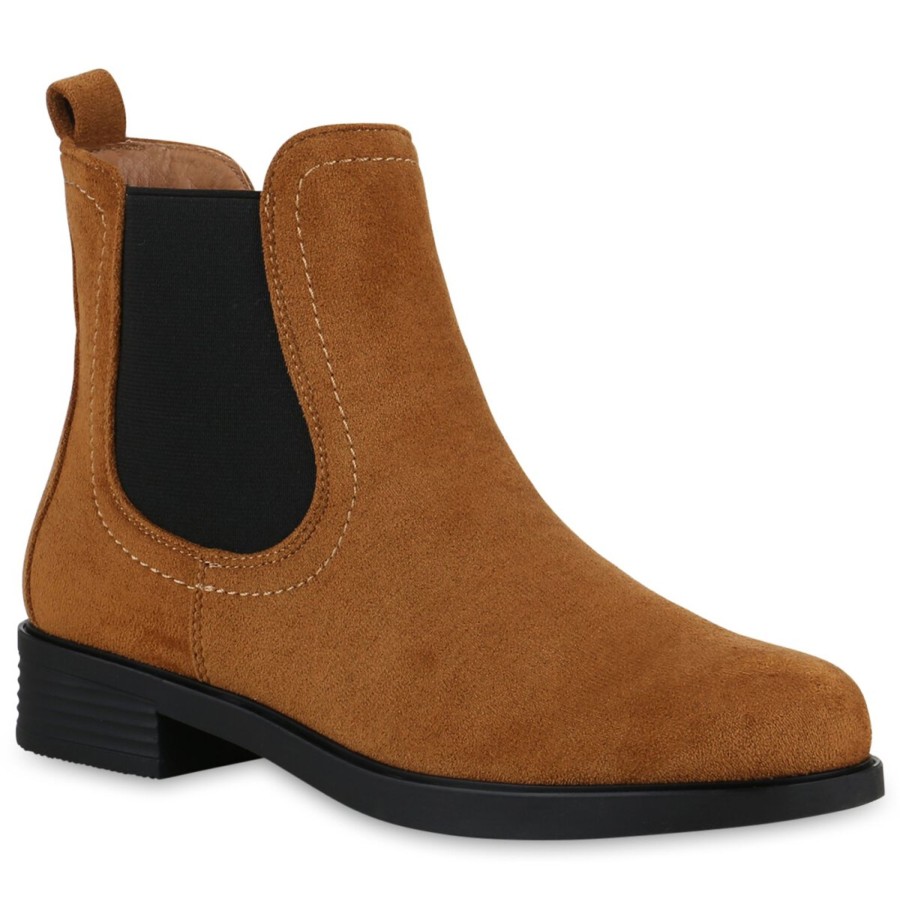 Damenschuhe Stiefelparadies | Damen Chelsea Boots In Hellbraun