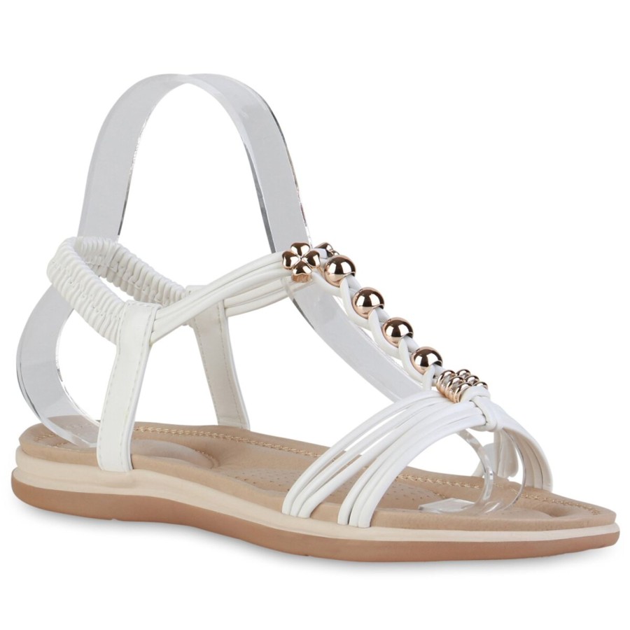 Damenschuhe Stiefelparadies | Damen Riemchensandalen In Weiss