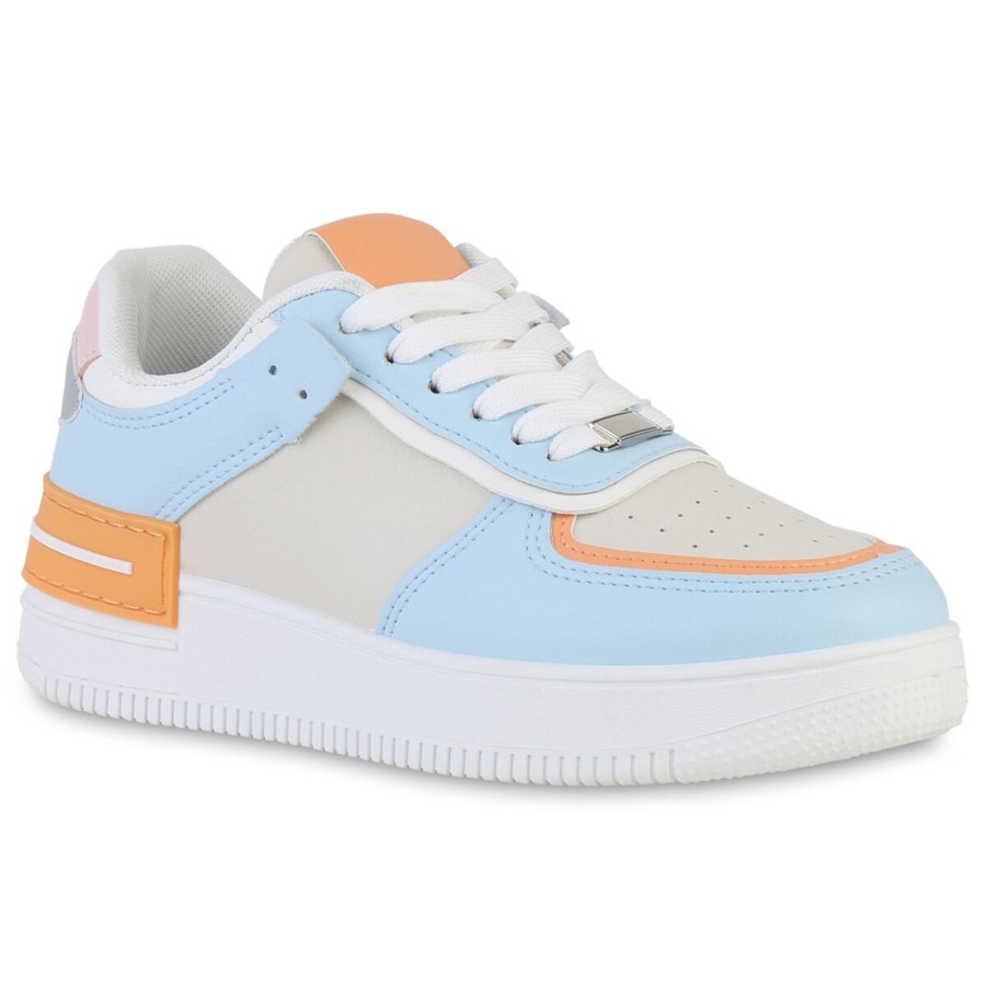 Damenschuhe Stiefelparadies | Damen Plateau Sneaker In Beige Orange Hellblau