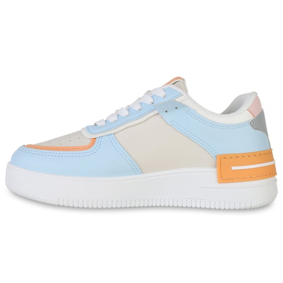 Damenschuhe Stiefelparadies | Damen Plateau Sneaker In Beige Orange Hellblau