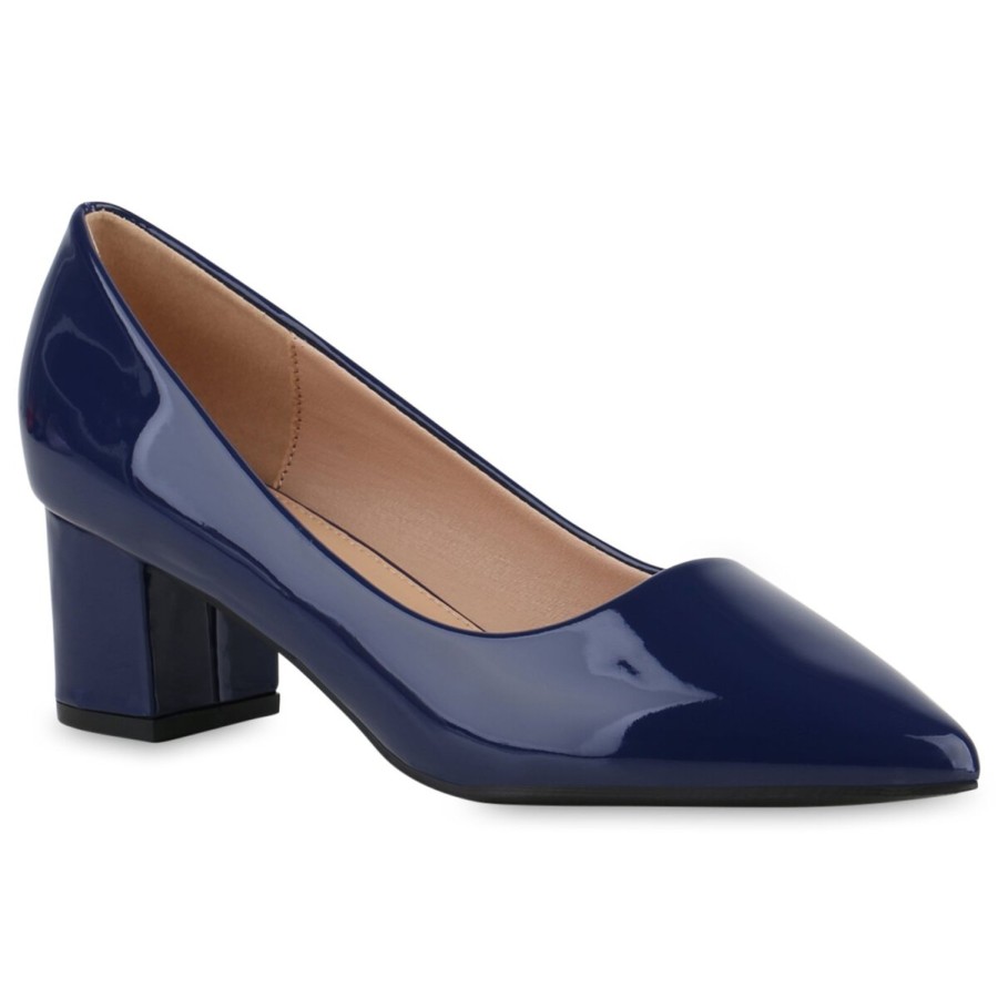 Damenschuhe Stiefelparadies | Damen Klassische Pumps In Dunkelblau Lack