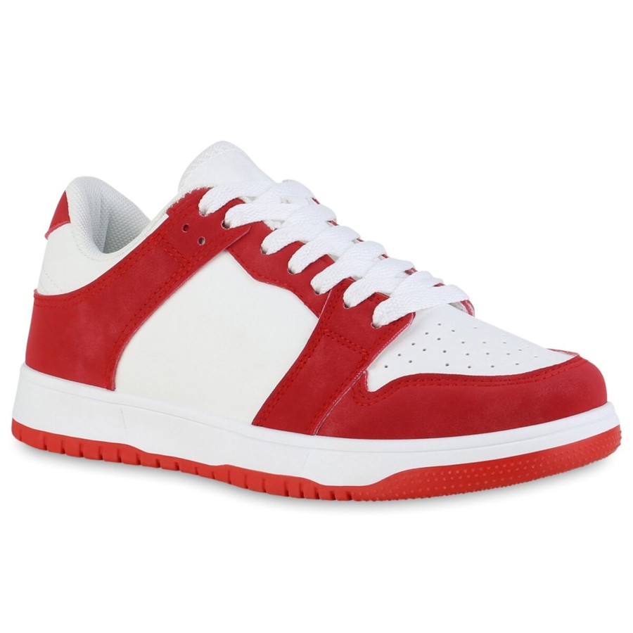 Damenschuhe Stiefelparadies | Damen Sneaker Low In Weiss Rot