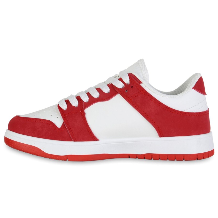 Damenschuhe Stiefelparadies | Damen Sneaker Low In Weiss Rot