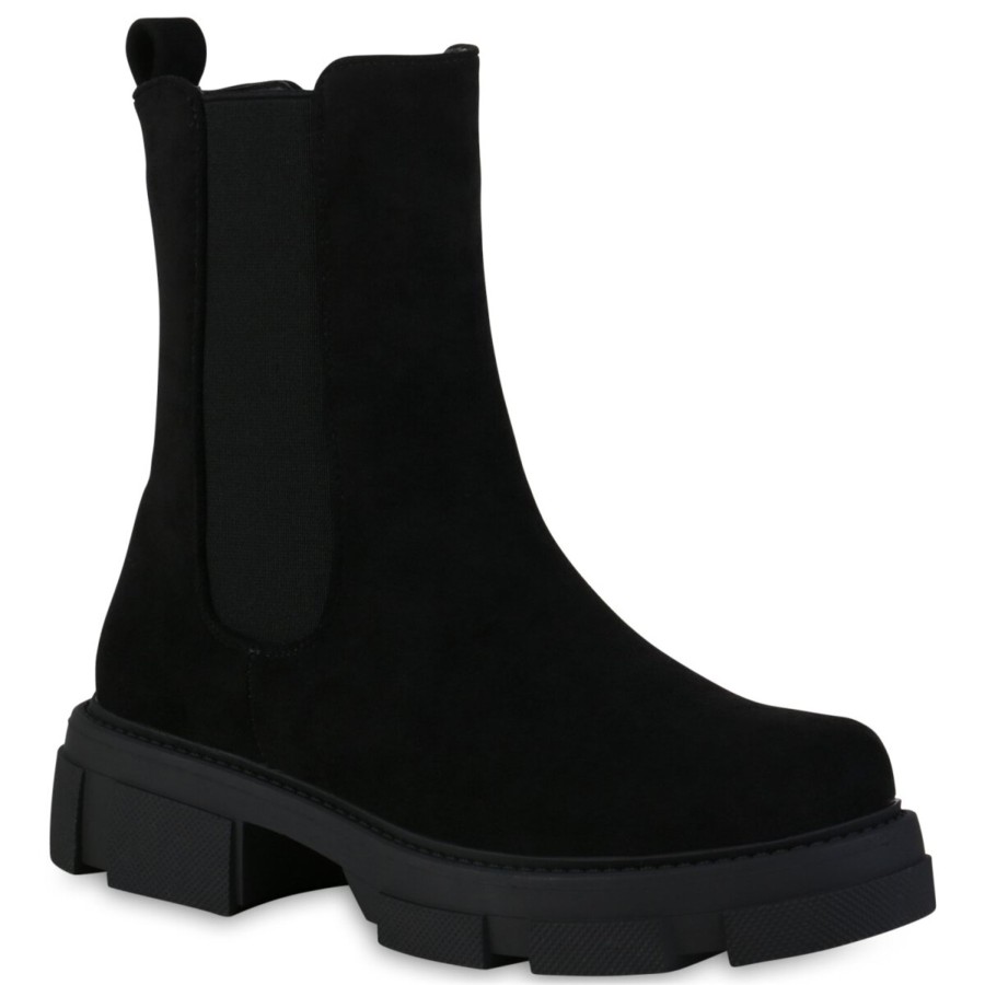 Damenschuhe Stiefelparadies | Damen Plateau Boots In Schwarz