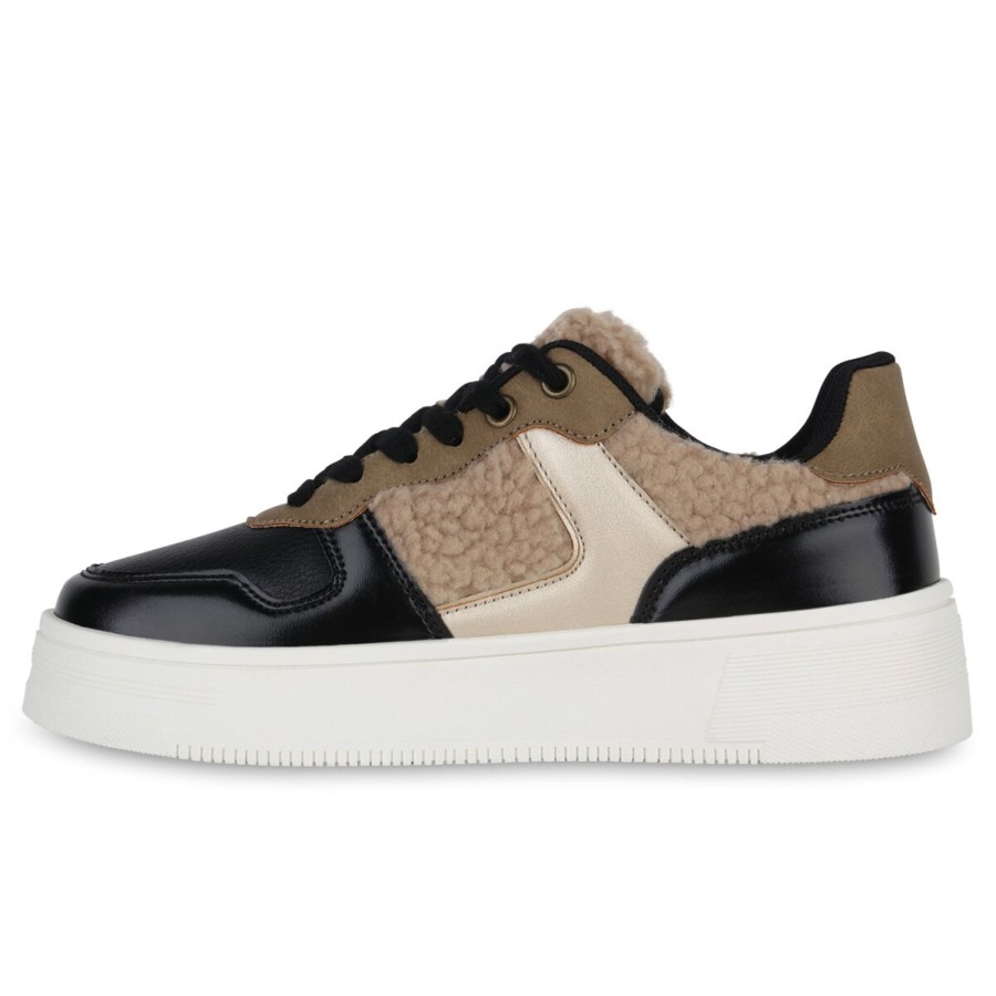 Damenschuhe Stiefelparadies | Damen Plateau Sneaker In Schwarz Beige Gold Metallic