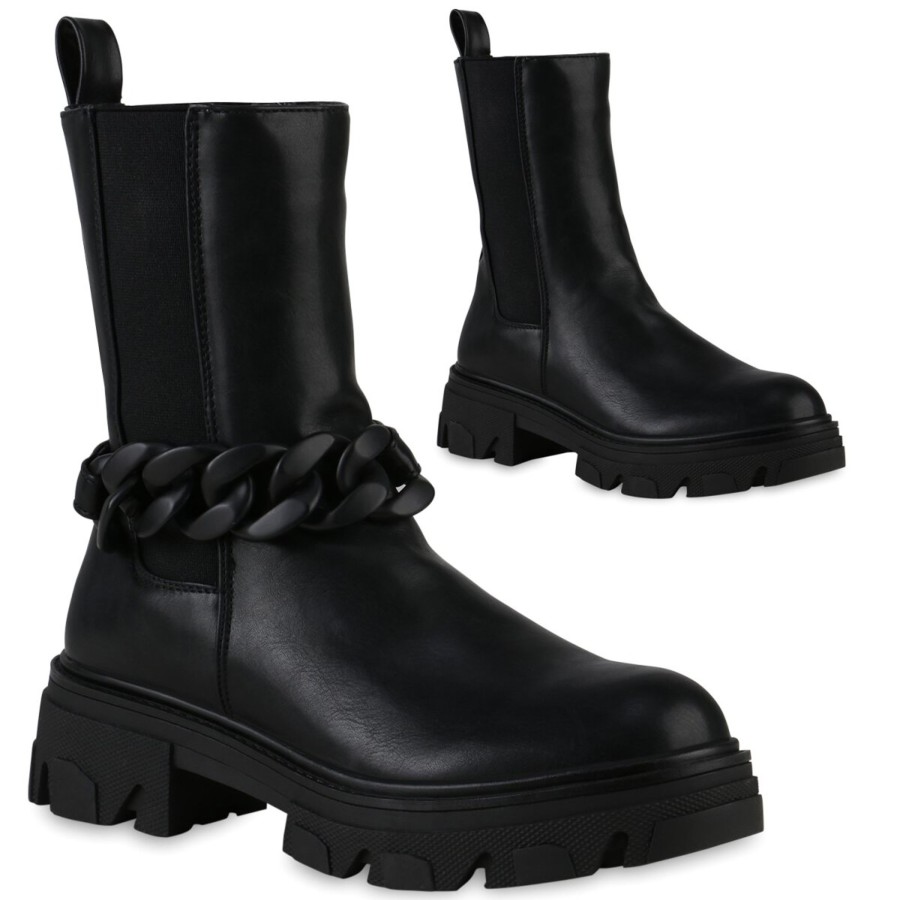 Damenschuhe Stiefelparadies | Damen Biker Boots In Schwarz