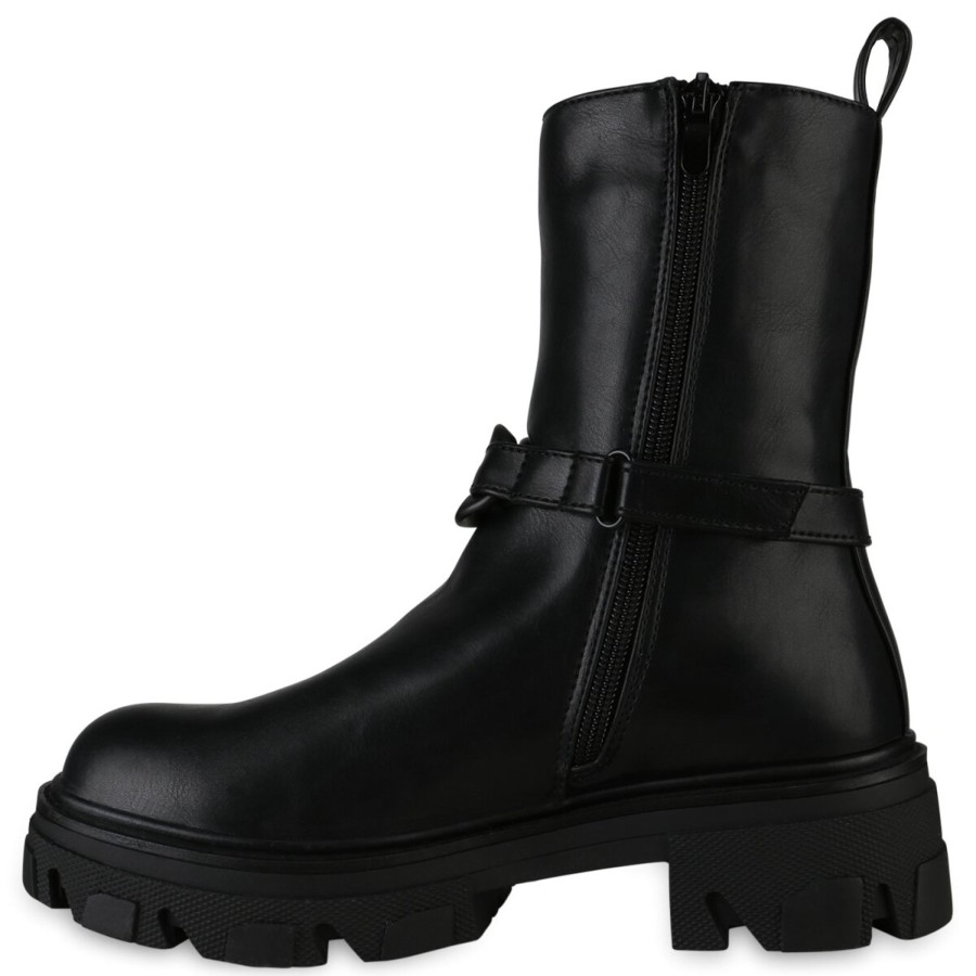 Damenschuhe Stiefelparadies | Damen Biker Boots In Schwarz