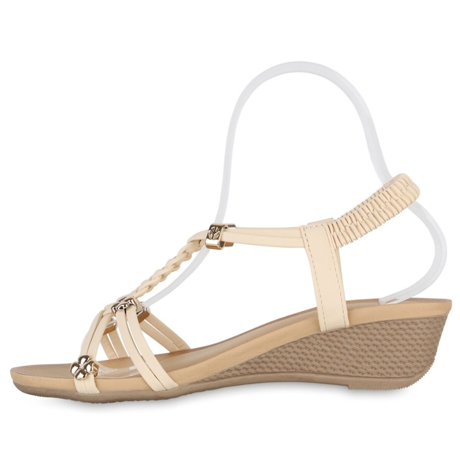 Damenschuhe Stiefelparadies | Damen Keilsandaletten In Beige