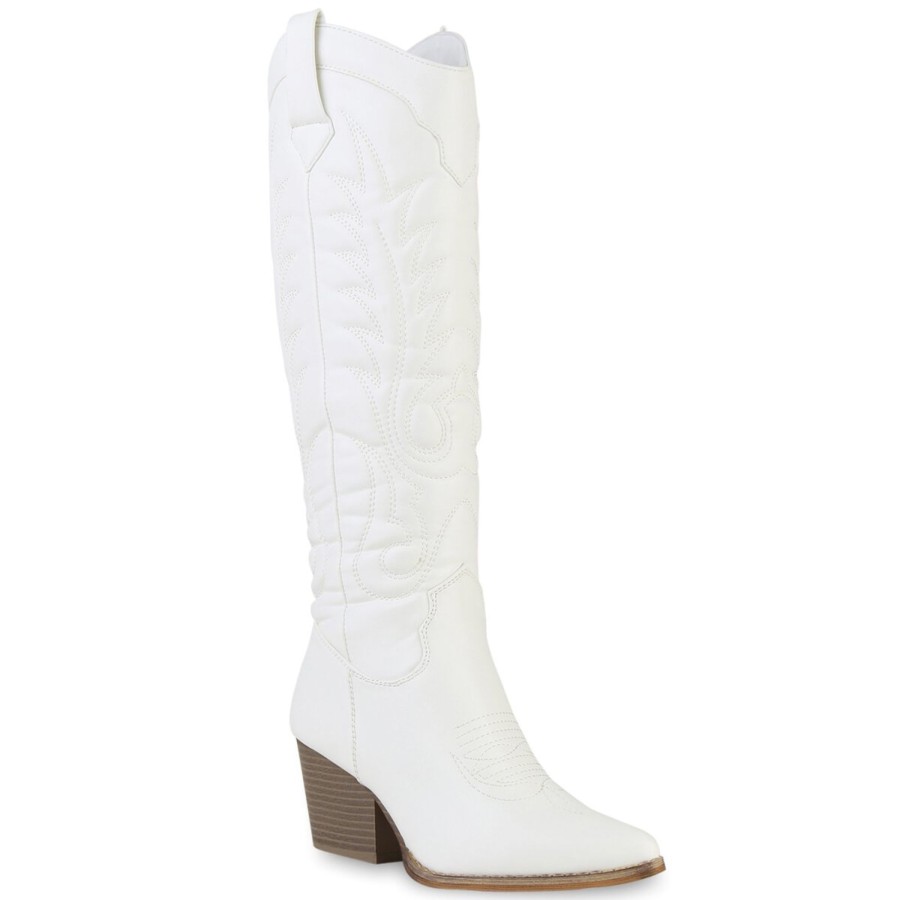 Damenschuhe Stiefelparadies | Damen Cowboystiefel In Weiss