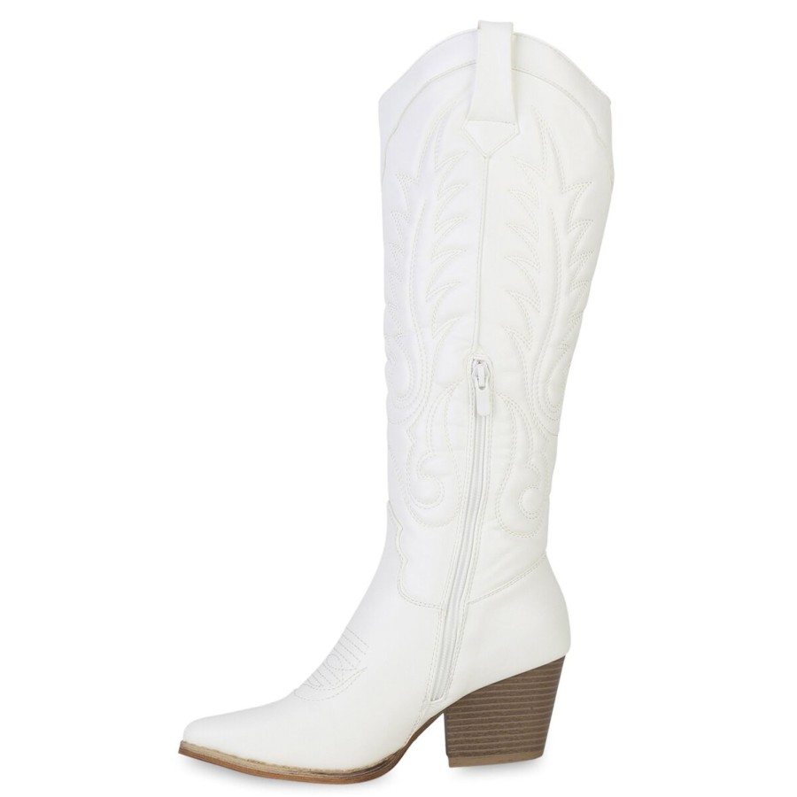 Damenschuhe Stiefelparadies | Damen Cowboystiefel In Weiss