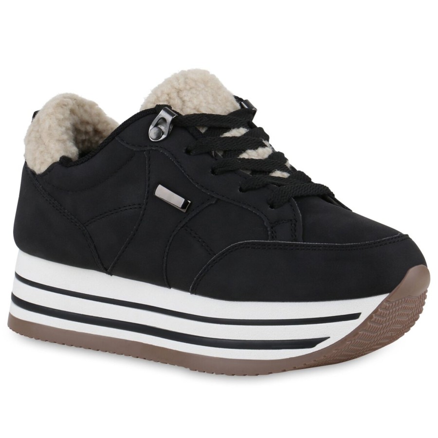 Damenschuhe Stiefelparadies | Damen Plateau Sneaker In Schwarz