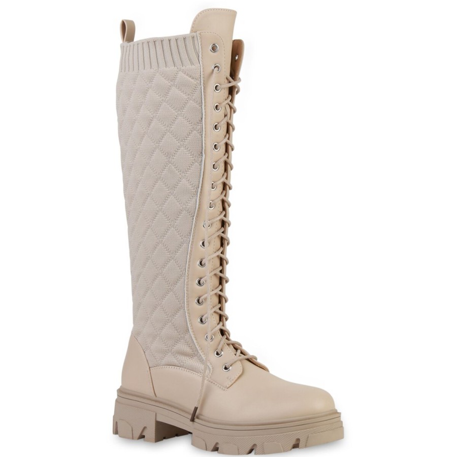 Damenschuhe Stiefelparadies | Damen Schnurstiefel In Beige