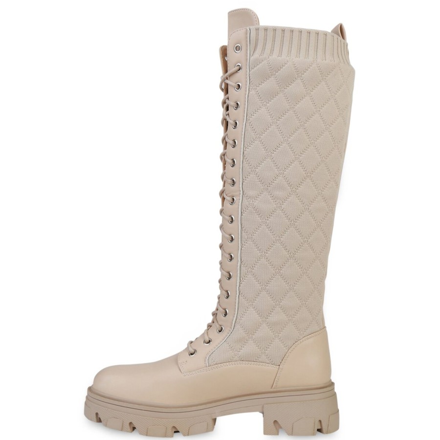 Damenschuhe Stiefelparadies | Damen Schnurstiefel In Beige