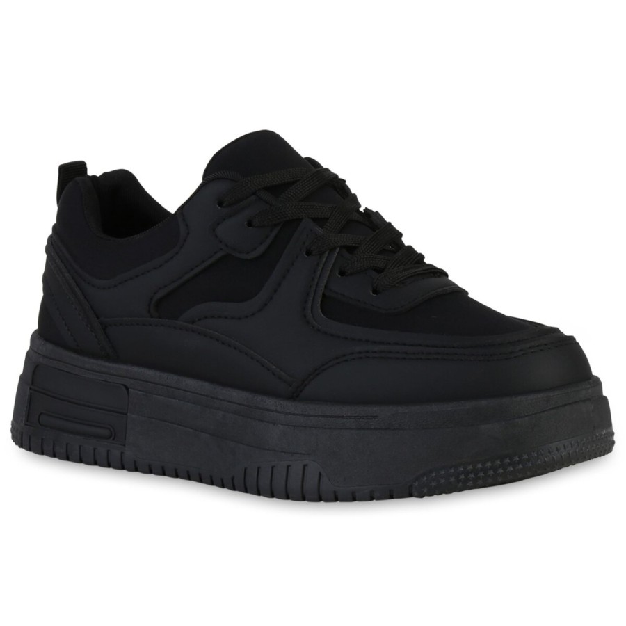 Damenschuhe Stiefelparadies | Damen Plateau Sneaker In Schwarz