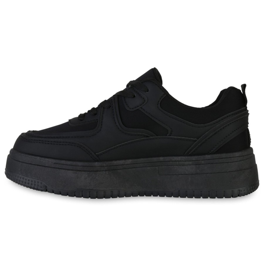 Damenschuhe Stiefelparadies | Damen Plateau Sneaker In Schwarz