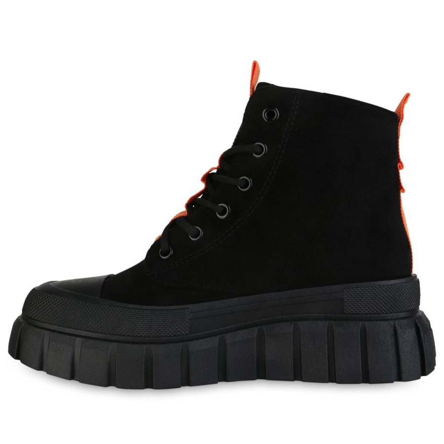 Damenschuhe Stiefelparadies | Damen Plateau Sneaker In Schwarz