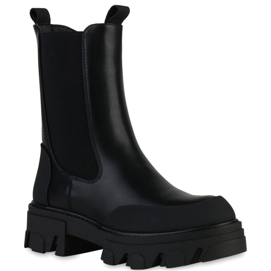 Damenschuhe Stiefelparadies | Damen Plateau Boots In Schwarz