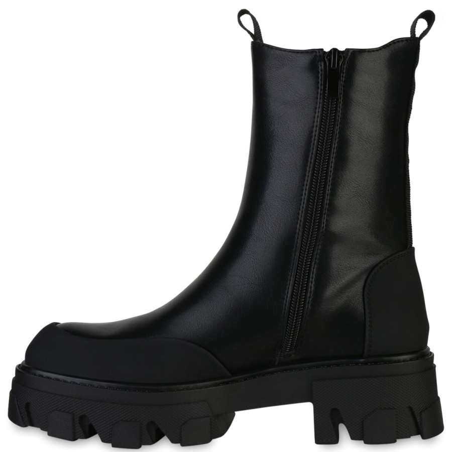 Damenschuhe Stiefelparadies | Damen Plateau Boots In Schwarz