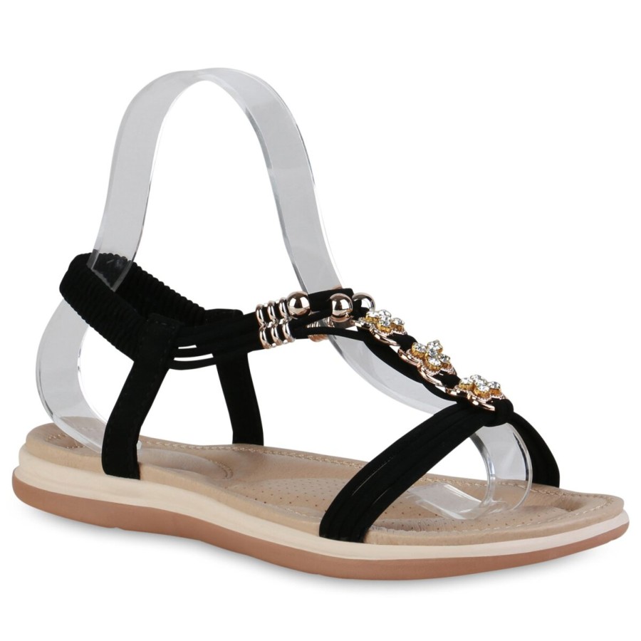 Damenschuhe Stiefelparadies | Damen Riemchensandalen In Schwarz